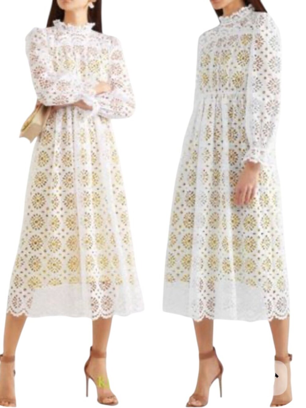Diane von Furstenberg New Leandra White Eyelet Embroidery Midi Dress Size 4 - Picture 3 of 12